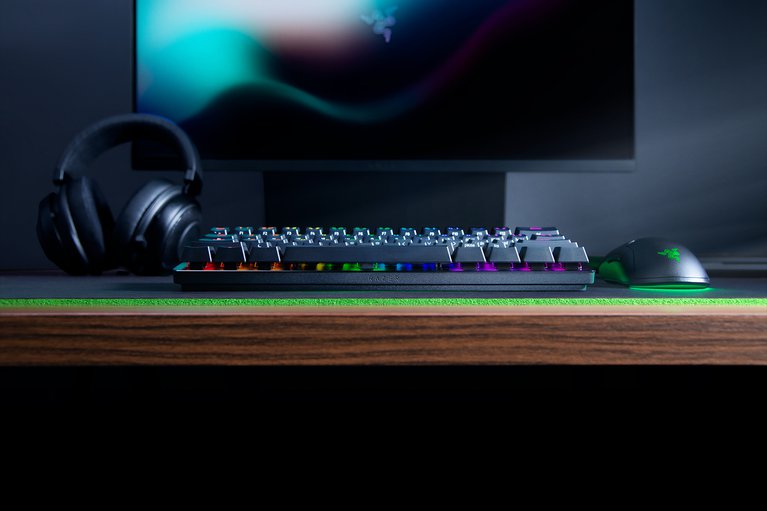Razer Huntsman Mini US Clicky (Black) on Razer Workstation (Lower-Front View)