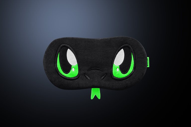 Razer Sneki Snek Eye Mask - Black Background with Light (Front View)