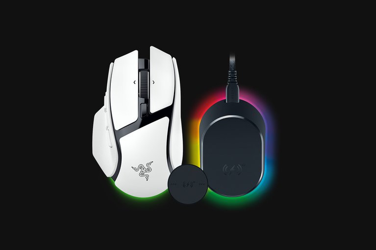 Razer Basilisk V4 HyperSpeed - White + Mouse Dock V2 Pro -view 1