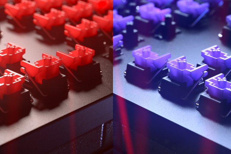Razer Huntsman V2 Tenkeyless (Red Switch) US (Black) - Red VS Purple Switch War Split Screen